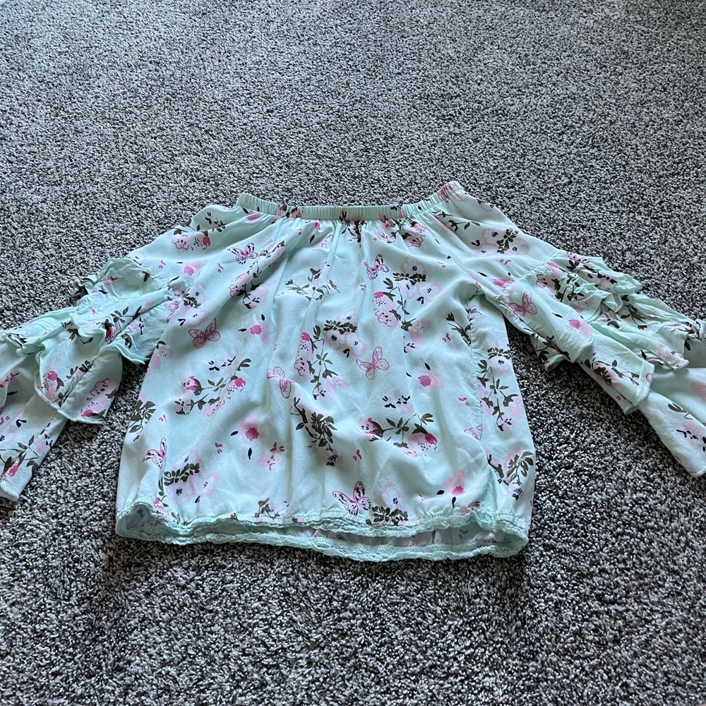 teal flower shirt